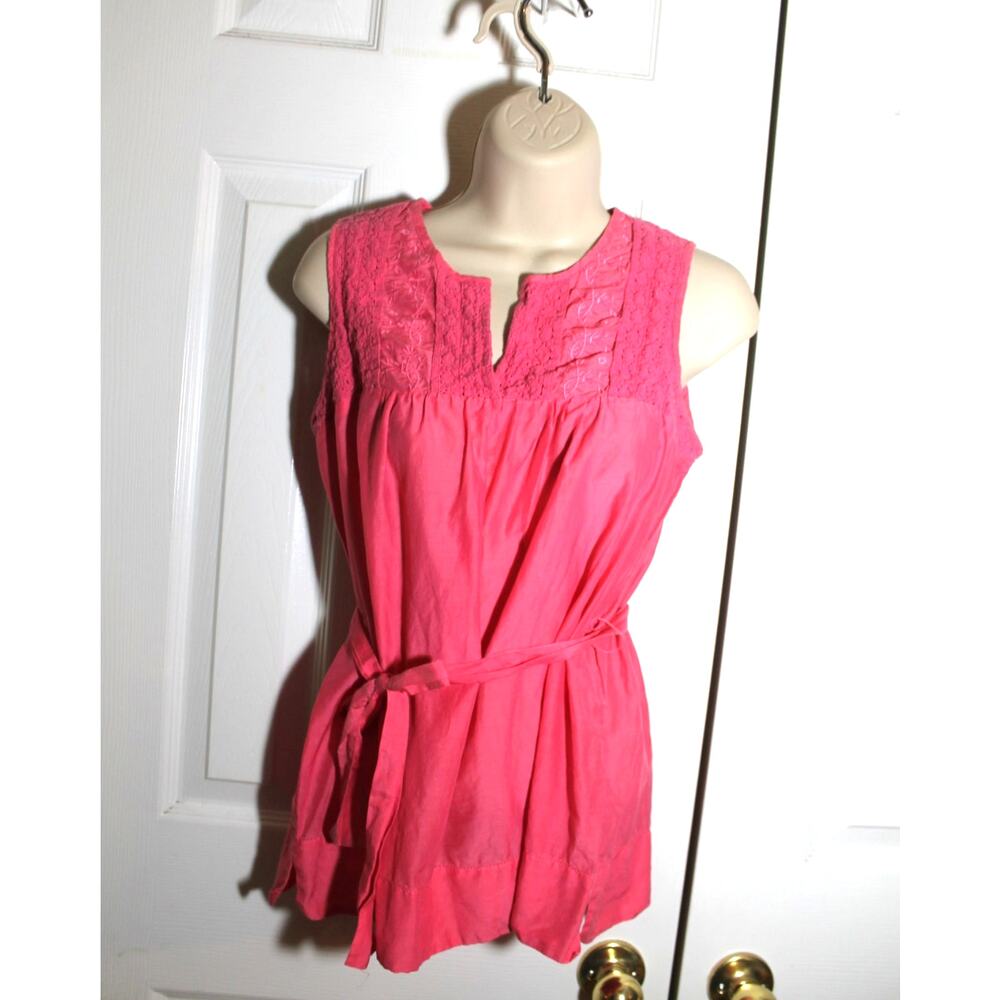 Ellavie Pink Cotton & Silk Sleeveless Tunic Top w/ Crocheted Lace sz S